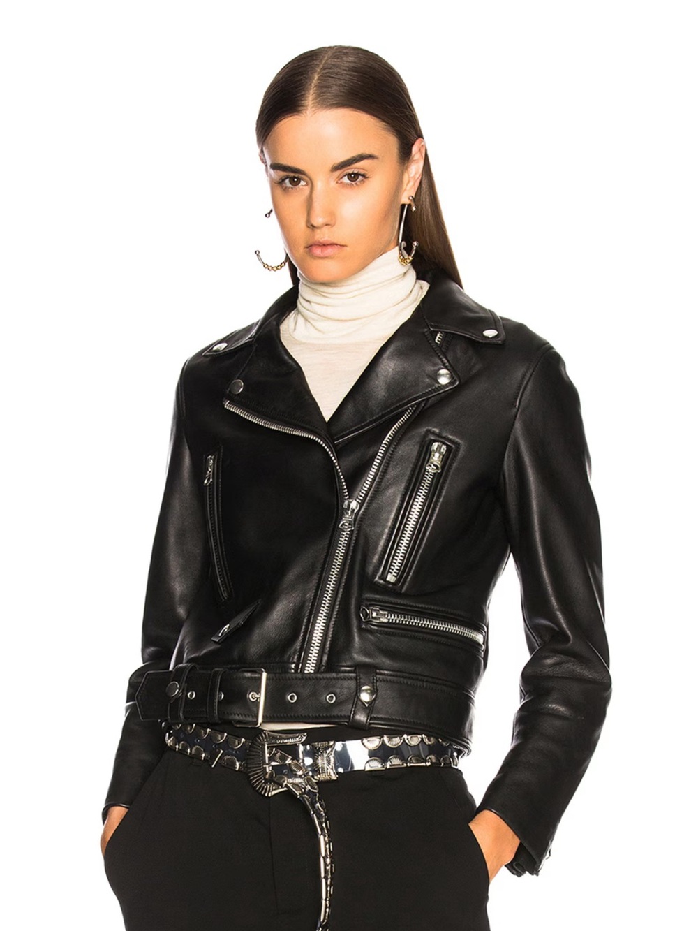 Acne Studios Black Leather Biker Jacket with Silver Hardware - Picture 7 of 8